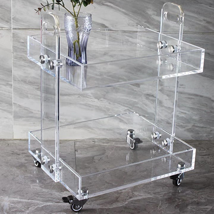 厂家一件代发亚克力双层框几透明茶几茶水车美容院移动收纳小推车