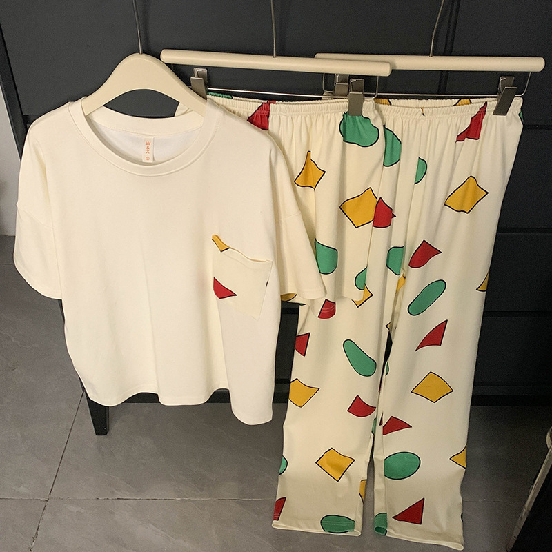 플레인 - 라운드넥 기하학 [반팔+반바지+바지]