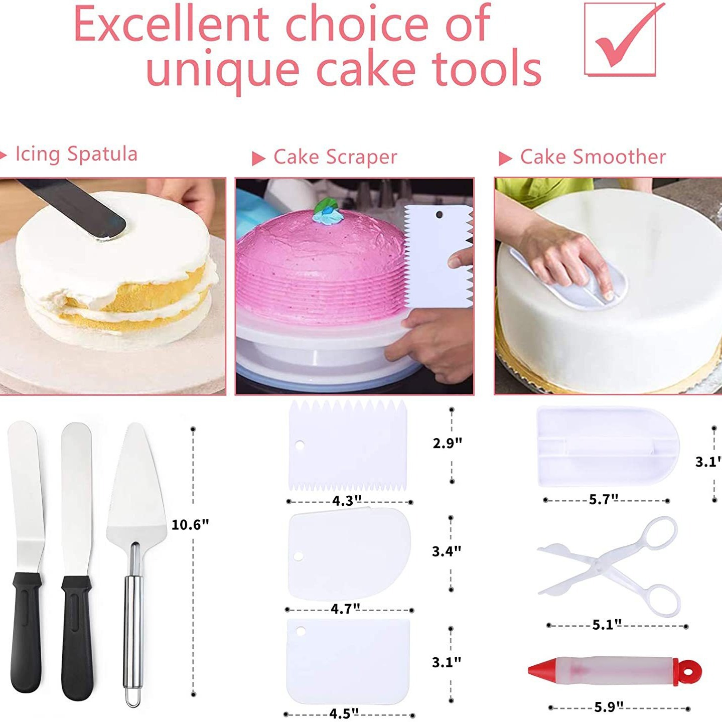Amazon Venta caliente 322-pieza pastel tocadiscos traje hornear pastelería boquilla traje decoración de la torta herramientas
