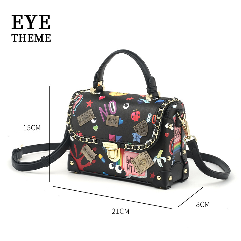 2025 impresión de moda estampada caja de bolsas con tapa flip insignia de hardware animado bloqueo camiseta alta sensación 2794 #