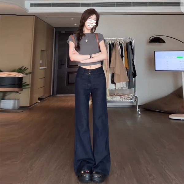 Dark blue summer thin jeans