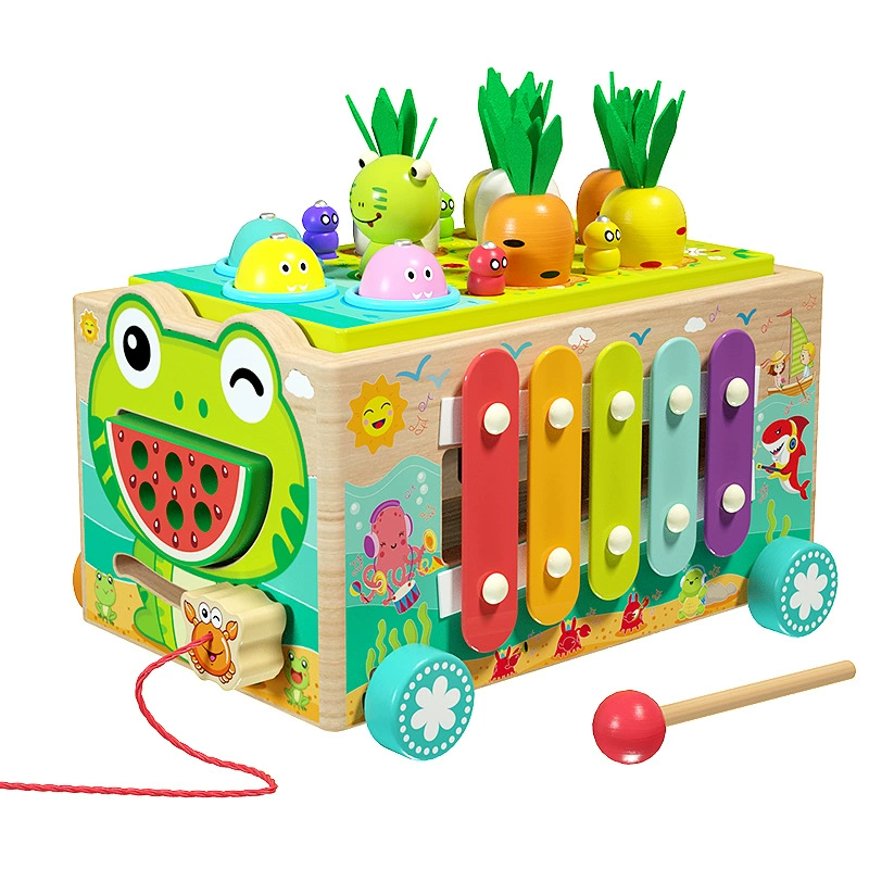 Children's wooden toy anti-stress "Gopher", metallophone, universal beads, frog