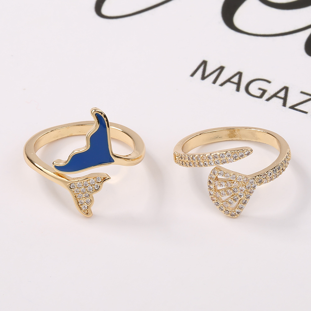 Fashion New Style Copper Drip Oil Zircon Open Mermaid Tail Ring display picture 2