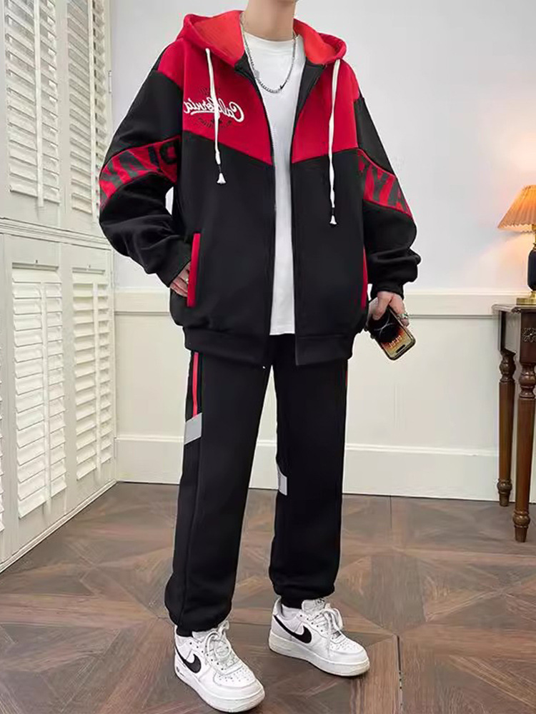 Conjunto de dos piezas para hombre, chaqueta tipo cárdigan con cremallera y pantalones, personalizable, moderno, deportivo y casual para jóvenes.