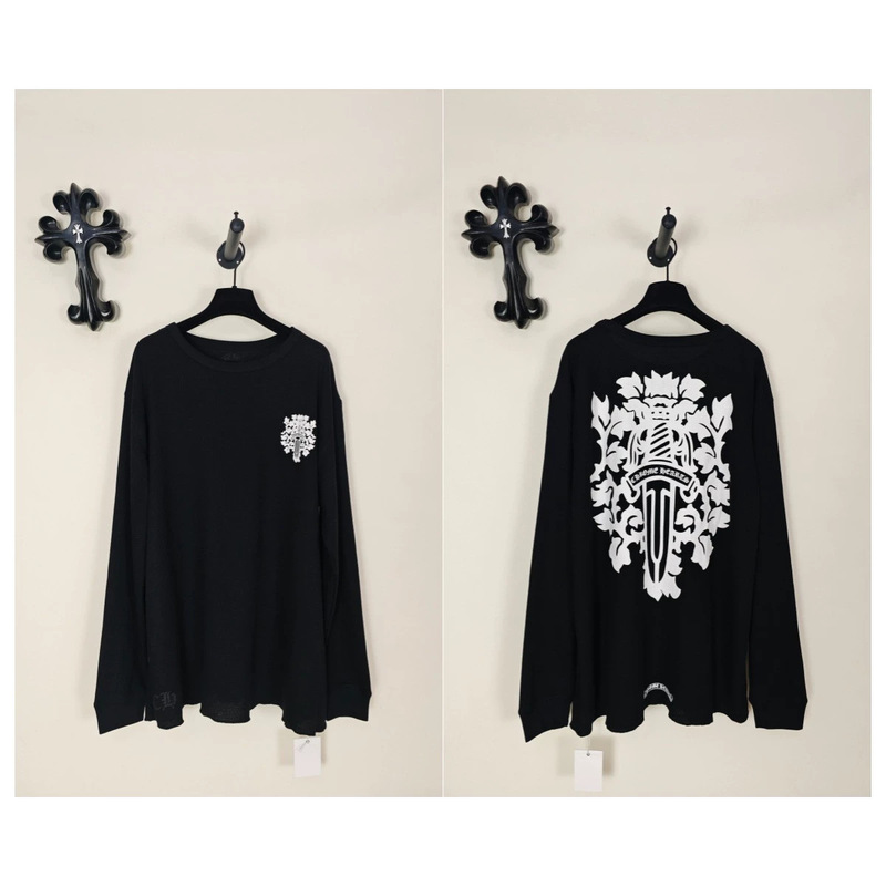 2026 hot-selling classic logo waffle-patterned sword-print long-sleeve T-shirt, loose-fit casual crew-neck T-shirt for couples, in stock 2026 hot-selling classic logo waffle-patterned sword-print long-sleeve T-shirt, loose-fit casual crew-neck T-shirt for couples, in stock