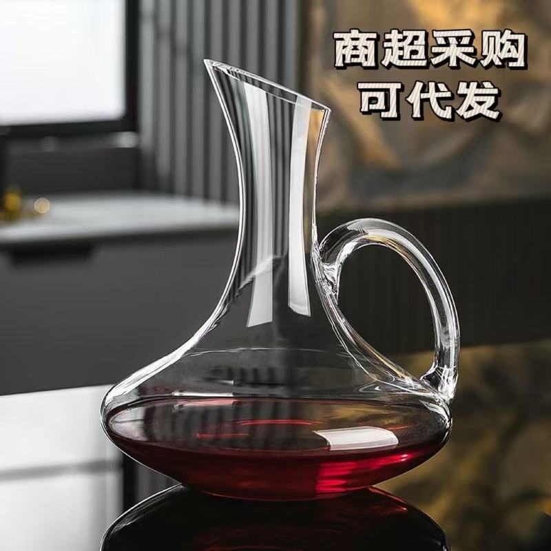 卸売ガラス赤ワインデカンタ、軽量高級ワイングラス、ワインディスペンサー、ハンドル付き家庭用デカンタ、スーパーマーケットのドロップシッピング|undefined