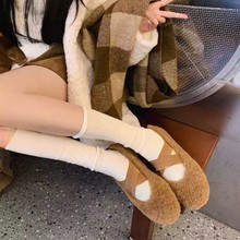 羊毛版~毛毛单鞋女2025新平底防滑交叉绑带羊羔毛芭蕾舞玛丽珍鞋