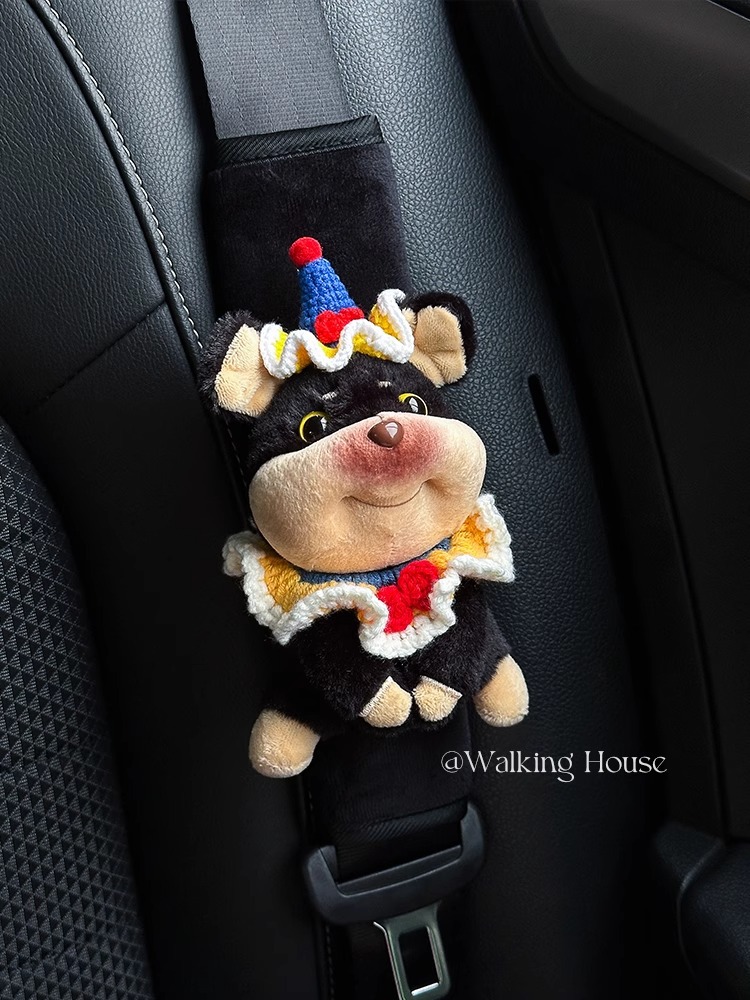 Car Seat Belt Shoulder Cover Cute Funny Bee Dog Plush Car Interior Decoration Ornaments Pocket Decoration Gift