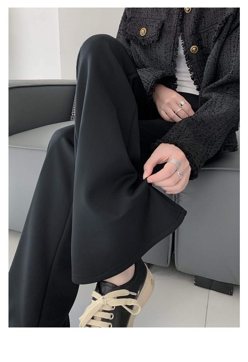 Quần ống loe nữ cạp cao dáng suông vải suit mềm mại — Màu đen-mẫu thông thường (157-162cm) chi tiết 8