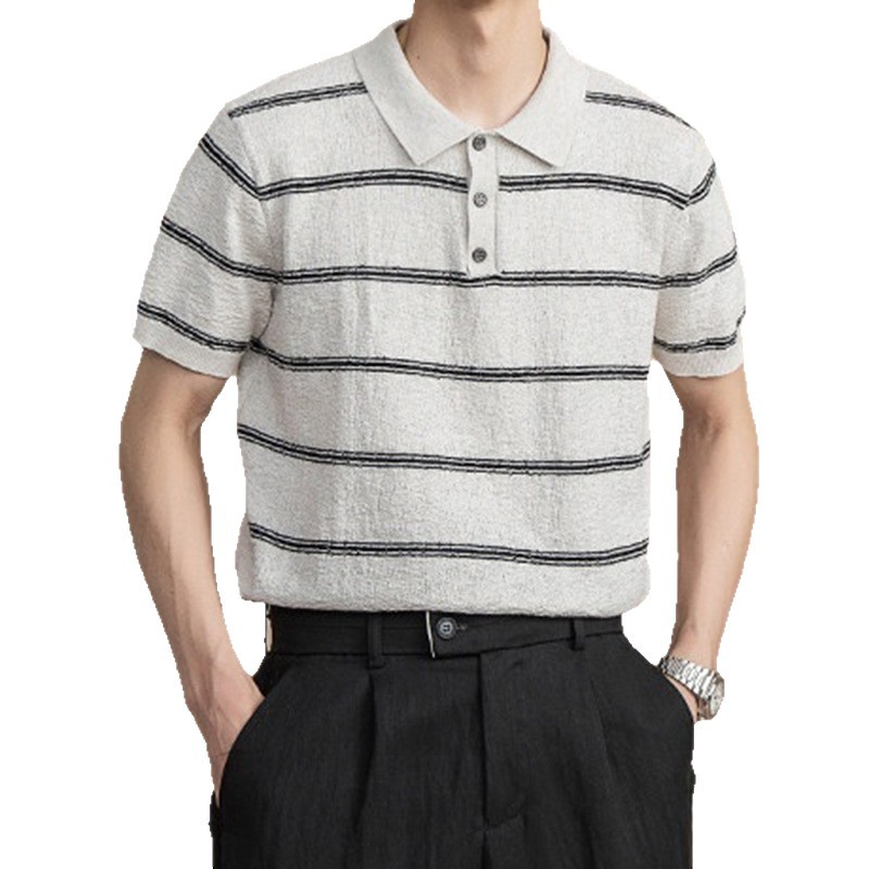 Polo camiseta de punto camiseta de manga corta hombre V-collar gaviota collar solapa vieja camiseta de hielo de viento de verano fábrica transfronteriza al por mayor image 6