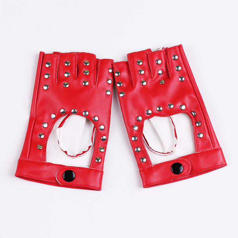 Danza de las mujeres guantes medio dedo rendimiento corto cyberpunk remache pole dance dedo abierto Hip Hop discoteca guantes de cuero