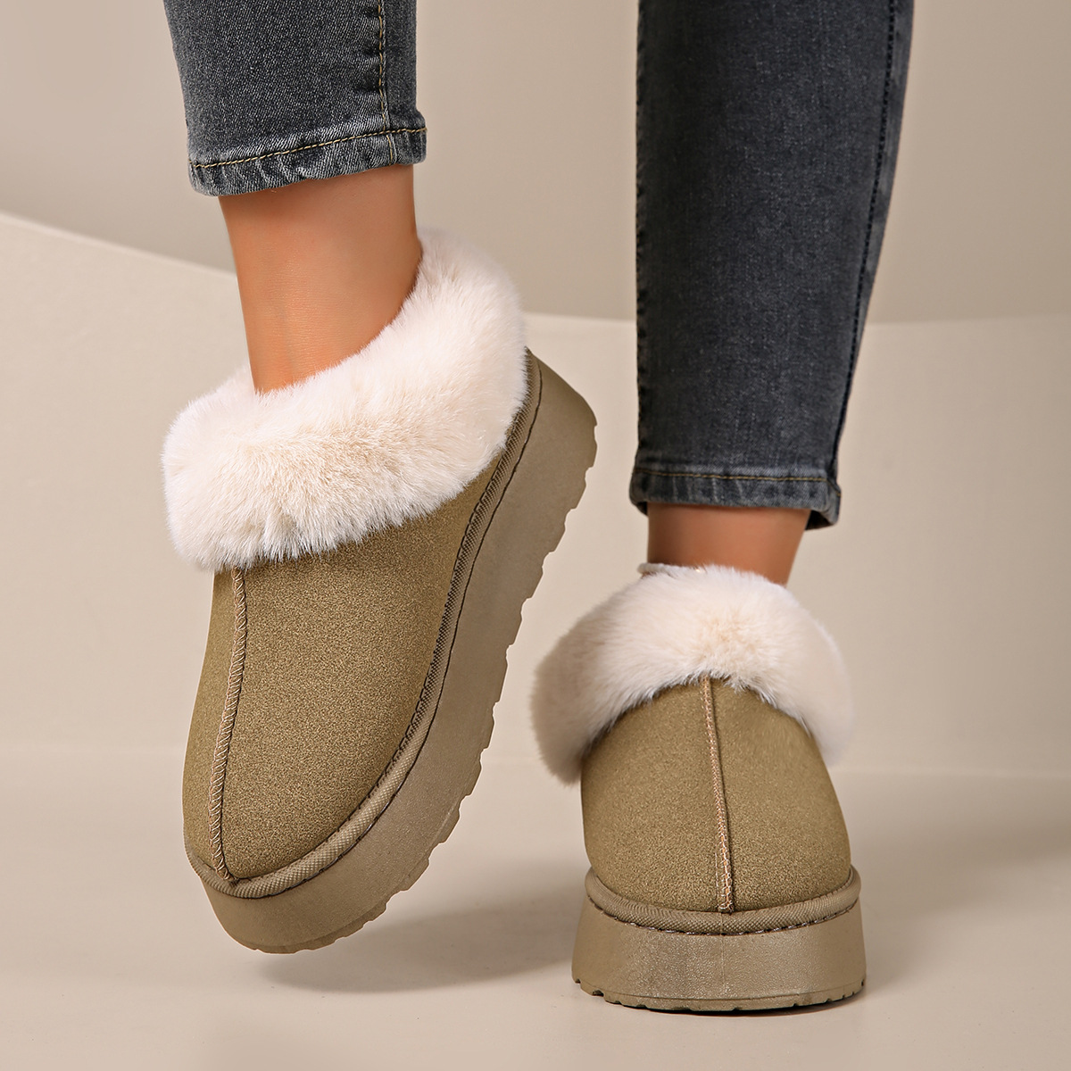 Women's Shoes cotton shoes fashionable simple short tube women's boots thickened one foot flat snow boots_voghion.com
