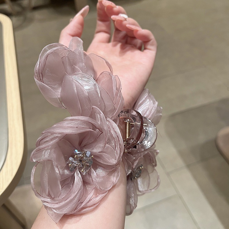 スーパーフェアリーフレンチロマンチックニッチホリデークリップ花びらヘアピン立体メッシュ大輪ヘアアクセサリーヘアピン女性用|undefined