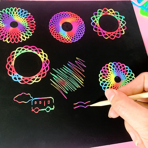 Manufacturer Direct Sales Bright and Colorful Scratch Art Paper 32K Children's Scratch Art Creative DIY Painting Scratch Game Kindergarten Creation
