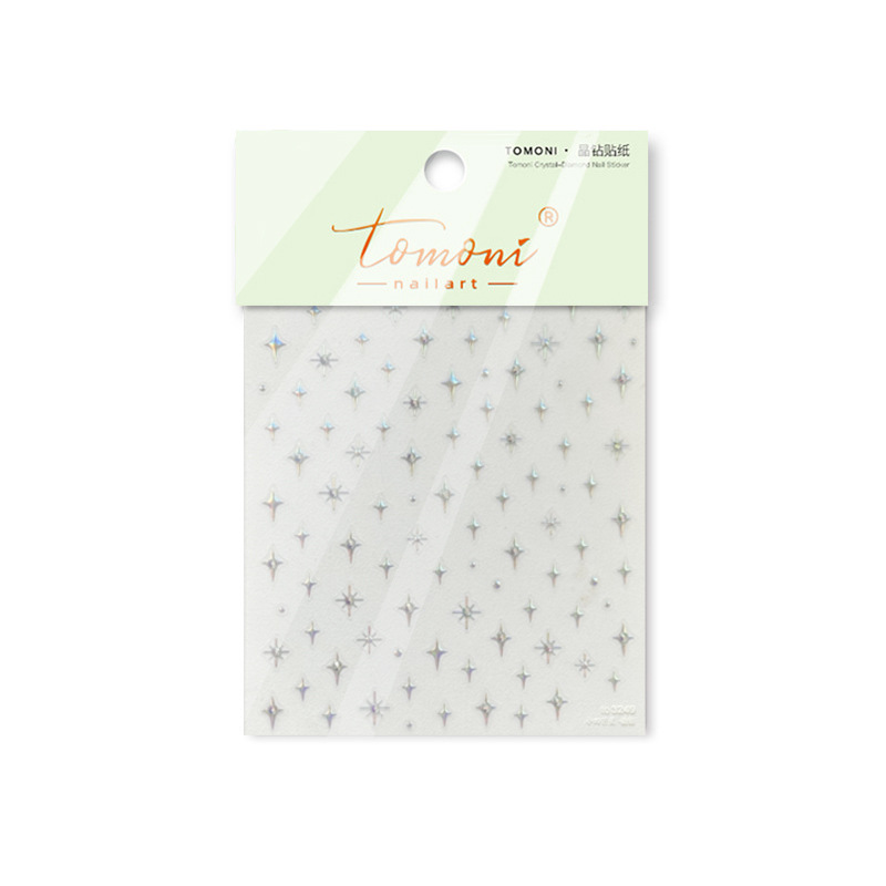 Pegatinas de uñas de cristal Tomoni, exquisitos accesorios pequeños, pegatinas de uñas con diseño de estrella plateada metálica láser, pequeñas pegatinas para la nariz