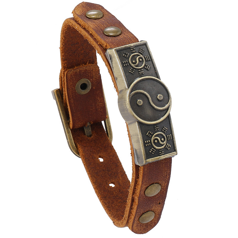 Simple New Chinese Style Taiji Cowhide Bracelet Bracelet for Men and Women Niche Design Yin and Yang Gossip Couple Jewelry