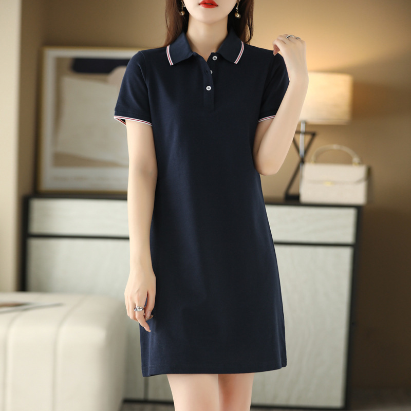 Summer polo dress casual slimming mid-length T-shirt skirt printed LOGO overalls women's workwear staff uniform