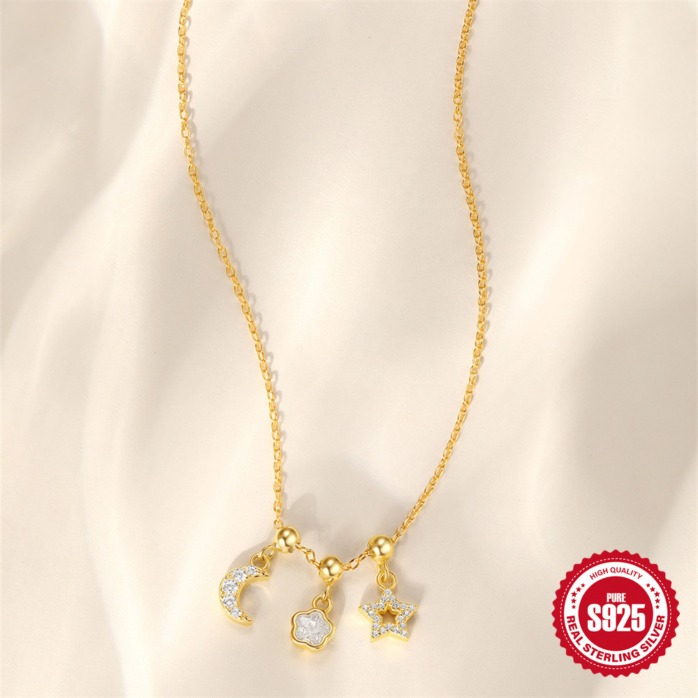 Lujo ligero transfronterizo s925 plata esterlina estilo ins flores exquisitas estrellas y elementos de luna temperamento ajustable collar de clavícula mujer