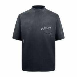 正确版本MM6家25SS新款胸前口袋LOGO做旧涂鸦情侣款日常圆领短袖