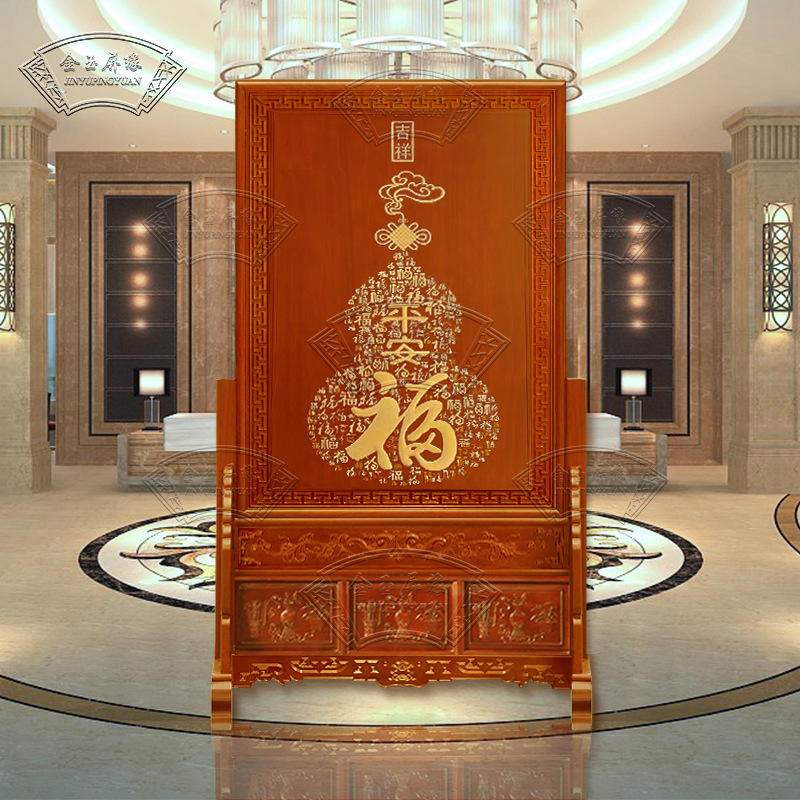 2025 Solid Wood Baifutu Carved Gourd Screen New Chinese Style Living Room Partition Entrance Feng Shui Blocking Double-Sided Screen