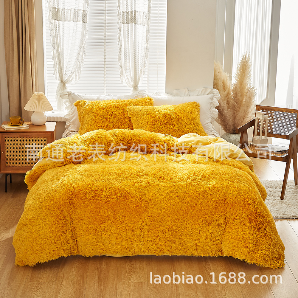 跨境货源美国英国尺寸亚马逊速卖通长毛绒款系列被套枕套床品套件