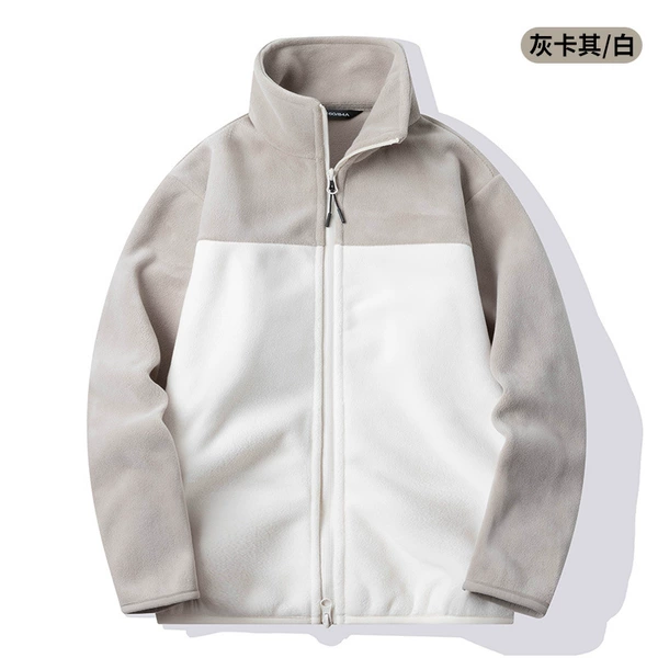[FJ-TS2410【 拼接双面摇粒绒 热感保暖极佳】灰卡其拼白]
