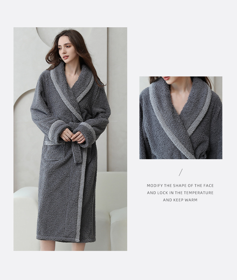 Damen Paare Nachthemd Herbst und Winter neue Pyjamas Damen Revers warme Hauskleidung lange Ärmel können draußen getragen werden Nachthemd Bademantel Großhandel_voghion.com