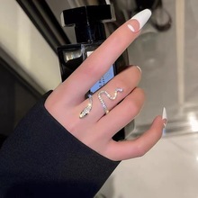 韩版微镶锆石缠绕小蛇戒指女时尚个性夸张小众设计感食指装饰指环