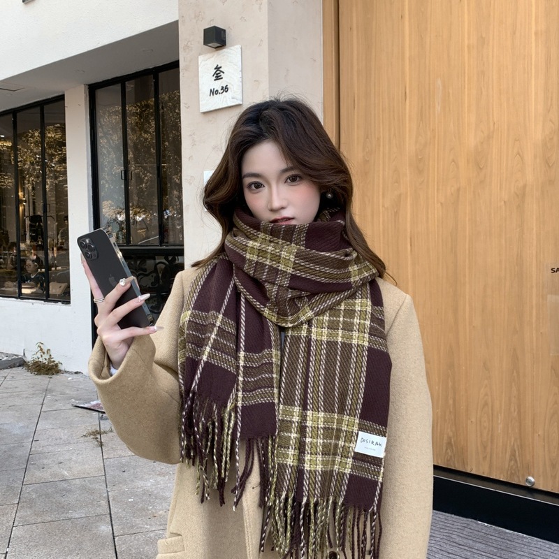 复古高级氛围感格子围巾女秋冬季韩系百搭羊绒手感围脖披肩2025|undefined