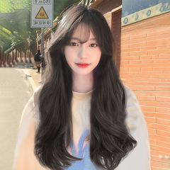 Full head wigs with synthetic hair, long curly waves, side parting, for women with bangs, fashion celebrity style wigs