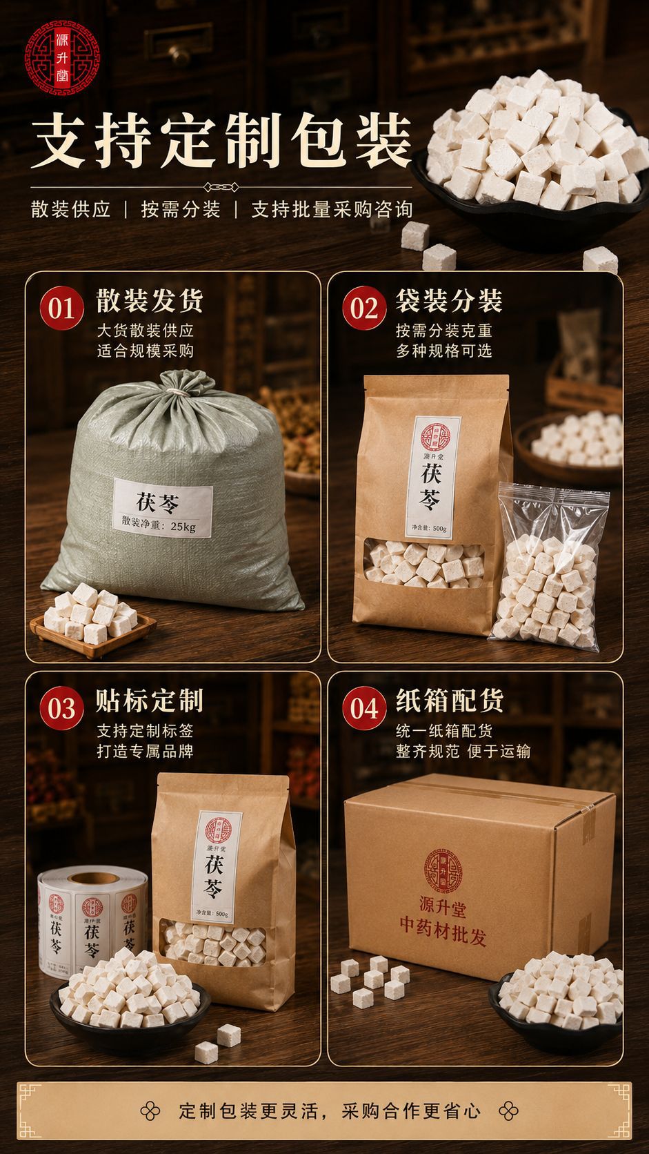 Bai Fu Ling Dices (Poria cocos) — Sulfur-Free Dried Food Herb, Grindable quality and texture