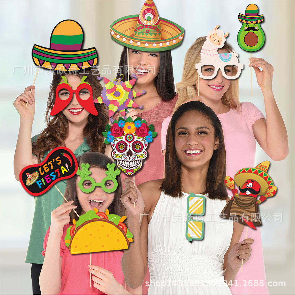 Transfronterizo nuevo 24 piezas México Día de los muertos divertido foto apoyos fantasma Festival decoración del partido máscara del cráneo