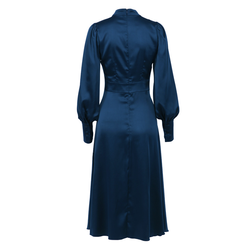 Women's Satin Dress Elegant High Neck Hollow Out Long Sleeve Solid Color Midi Dress Banquet display picture 6