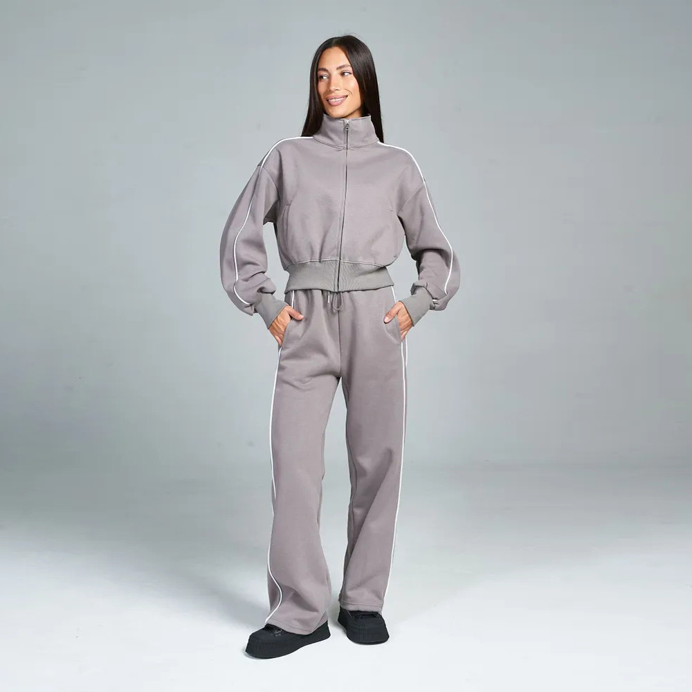 Women's Spring Autumn Sports Leisure Suit Loose Striped Sweatshirt Cardigan Trousers Fashion Pant Set Polyester Full Length_ecoleips.com