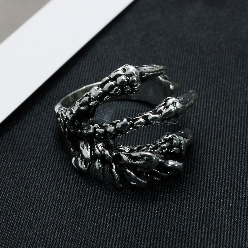 Vintage Men's Antique Silver Dragon Eagle Claw Ring Personality_voghion.com