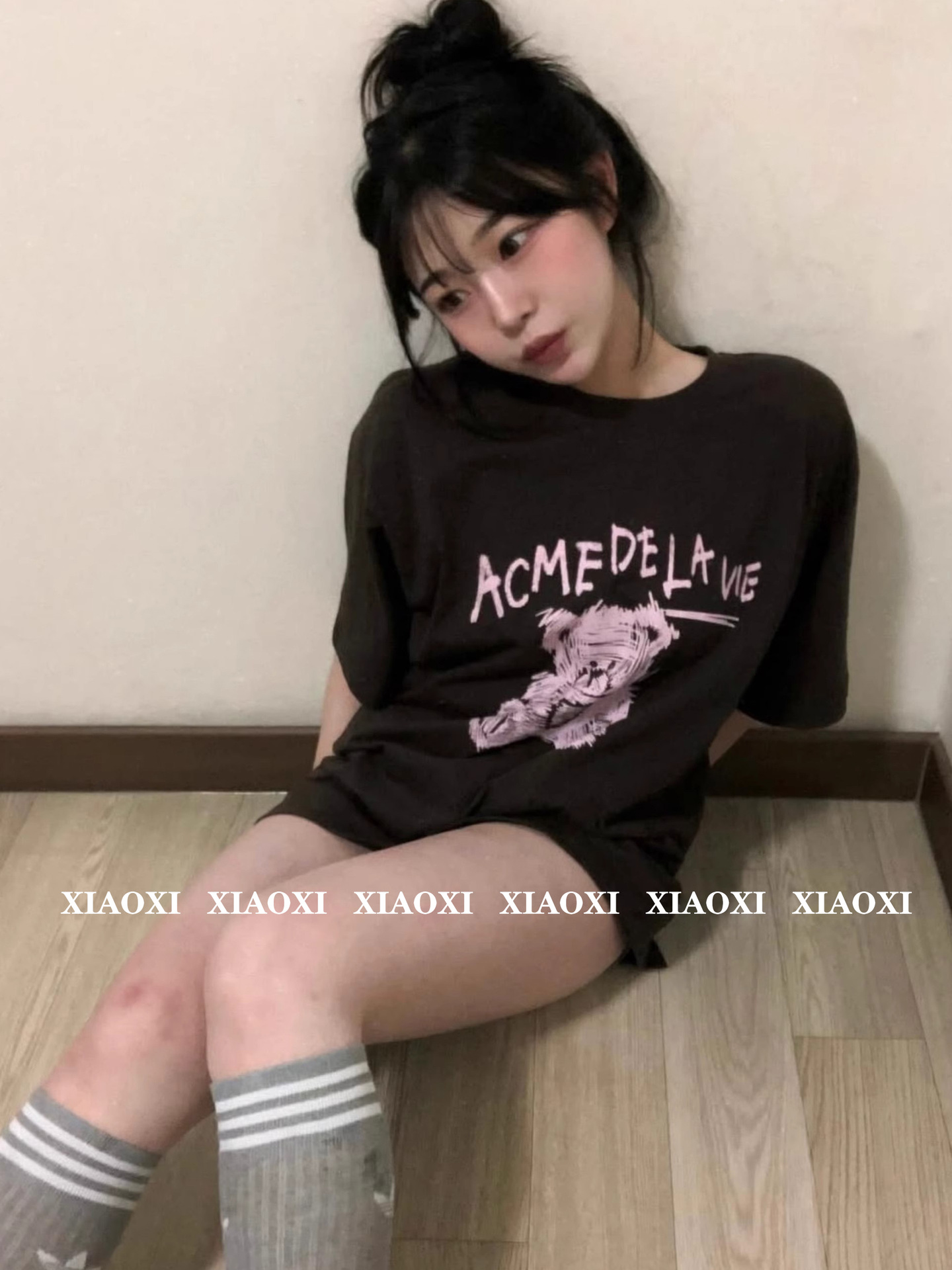 Korean High-End Goods! Quality Ad Hand-Painted Bear Print Pure Cotton Short-Sleeved Loose Casual Men's and Women's Couple T-Shirt