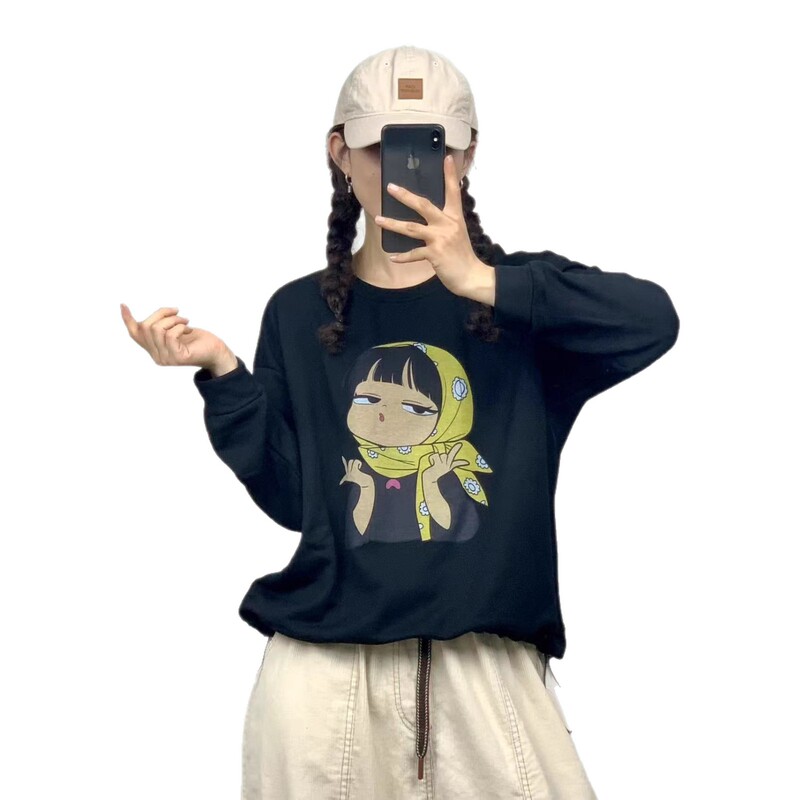 卡通女孩卫衣女 2025秋新款韩版宽松休闲下摆抽绳长袖上衣 2512|undefined