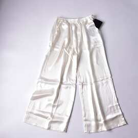 真丝桑蚕丝白色口袋阔腿裤女裤宽松飘逸光泽黑色休闲九分裤长裤