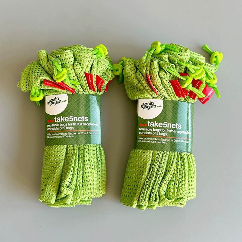 ♤ Экспортируется в Европу, оригинальный заказ, 8,9 евро, 5 шт., перерабатываемые зеленые сетчатые мешки для фруктов и овощей, многофункциональные мешки для хранения на шнурке