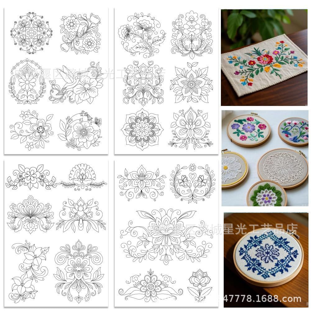 Soluble en agua sin olor no tejido floral patrón de tierra en agua fría impresión adhesivo de espalda estabilizador de bordado manual