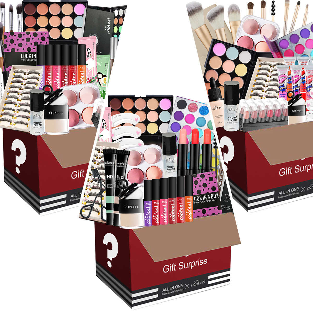 Estilo explosivo popfeel caja para ciegos combinación de maquillaje sombra de ojos juego de lápiz labial base maquillaje juego de pincel número de color aleatorio