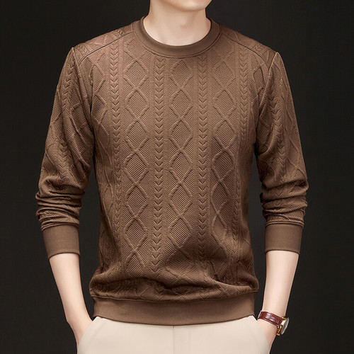 Heavy Industry Embroidery Men's Sweatshirt Autumn New Round Neck Knit Top for Youth and Middle-aged Long Sleeve Base Shirt for Dropshipping