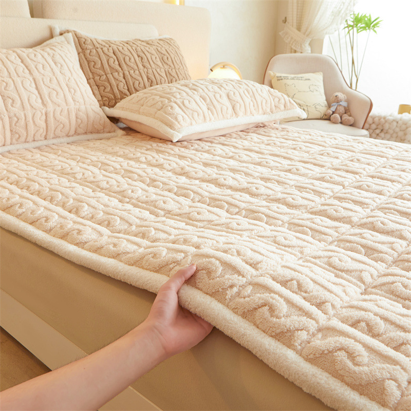 Winter thickened milk plush mattress pad for home use, double folding taffeta bed pad for dormitory, single soft cushion wholesale
