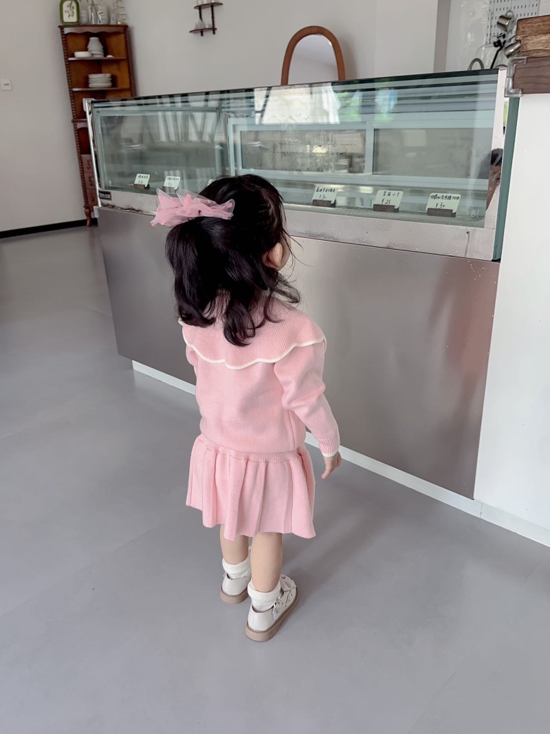 Κοριτσίστικο Πουλόβερ 2023 Φθινόπωρο Νέο Μοντέρνο Κορεάτικο Μονόχρωμο Πλεκτό Φούστα με Μεγάλο Γιακά, Σετ Δύο Τεμαχίων_voghion.com