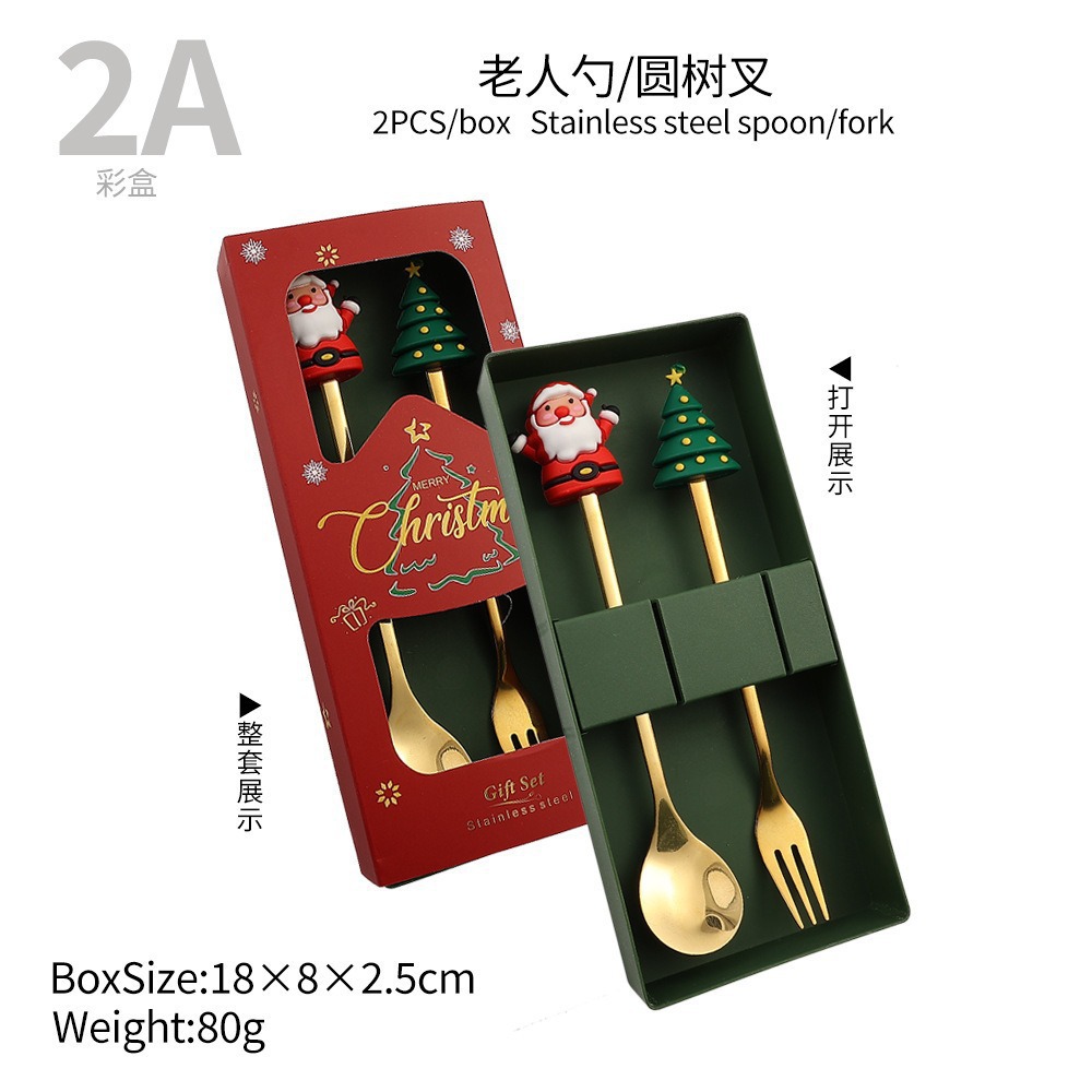 Cuchilleras de acero inoxidable transfronterizas muñecas de Navidad cucharas y tenedores juegos de regalo de café cucharas de postre horquilla de fruta pastel image 7