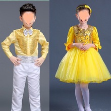 绿色伴侣儿童大合唱男女童朗诵演出服装小学生黄色公主裙中大童少