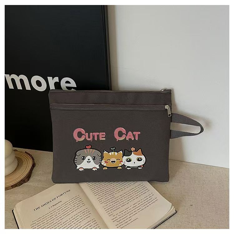 Bolsa de archivo portátil con cremallera de lona de gran capacidad A4, información de la bolsa de matrícula, bolsa para libros, multicapa y doble capa para estudiantes