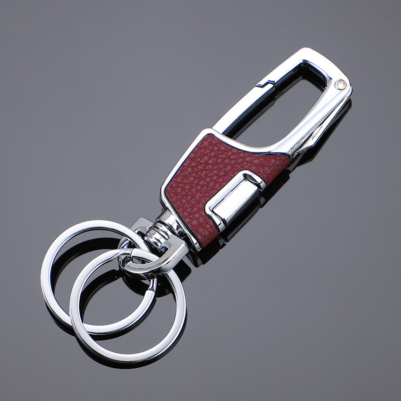Llavero de coche con un clic colgante de doble anillo engrosamiento anti-pérdida metal creativo cinturón de hombre llavero al por mayor