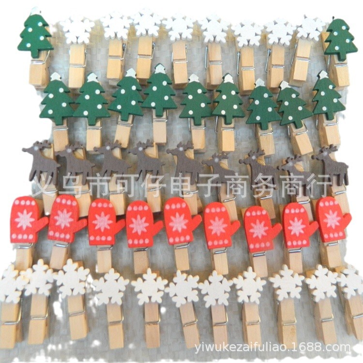 プロモーションクリスマス装飾木製クリップクリスマスツリー、手袋、鹿、雪花漫画クリスマス木製クリップ|undefined