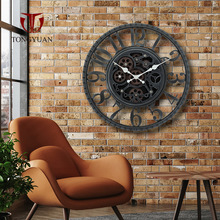 亞馬遜掛鍾齒輪鍾美式復古歐式壁鍾客廳裝飾創意石英鍾表齒輪不轉